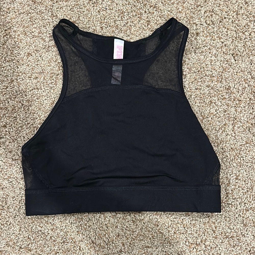 PINK Victoria's Secret Black Mesh Racerback Sports Bra